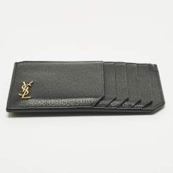 Pre Owned حامل بطاقات بسحّاب جلد أسود بشعار سان لوران