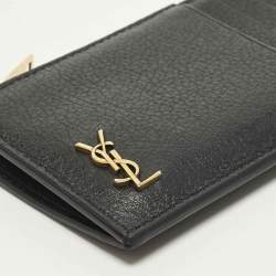Pre Owned حامل بطاقات بسحّاب جلد أسود بشعار سان لوران