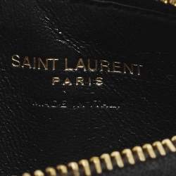 Pre Owned حامل بطاقات بسحّاب جلد أسود بشعار سان لوران