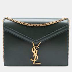 Pre Owned Saint Laurent Paris Green Smooth Calfskin Monogram Cassandra Clasp Bag