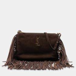 Pre Owned Saint Laurent Paris Brown Suede Monogram Fringe Crossbody