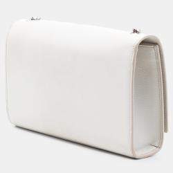 Pre Owned حقيبة سان لوران باريس مونوغرام كيت حبيبات بيضاء متوسطة الحجم