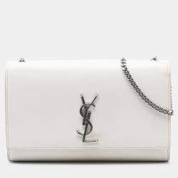 Pre Owned Saint Laurent Paris White Medium Grain De Poudre Monogram Kate Crossbody