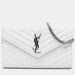 Pre Owned Saint Laurent Paris White Grain De Poudre Cassandre Chain Wallet