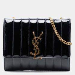 Pre Owned Saint Laurent Paris Black Medium Patent Vicky Crossbody