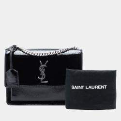 Pre Owned Saint Laurent Paris Black Medium Textured Patent Monogram Sunset Crossbody