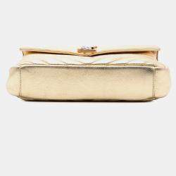 Pre Owned Saint Laurent Paris Gold Medium Metallic Calfskin Chevron Monogram College Bag