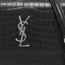 Pre Owned Saint Laurent Paris Sunset Medium Black Croc Embossed Leather Shoulder Bags