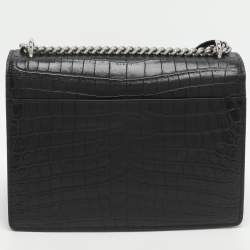 Pre Owned Saint Laurent Paris Sunset Medium Black Croc Embossed Leather Shoulder Bags