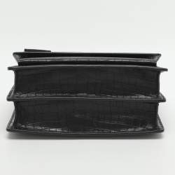 Pre Owned Saint Laurent Paris Sunset Medium Black Croc Embossed Leather Shoulder Bags