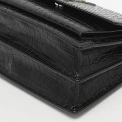 Pre Owned Saint Laurent Paris Sunset Medium Black Croc Embossed Leather Shoulder Bags