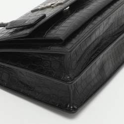 Pre Owned Saint Laurent Paris Sunset Medium Black Croc Embossed Leather Shoulder Bags