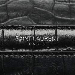 Pre Owned Saint Laurent Paris Sunset Medium Black Croc Embossed Leather Shoulder Bags