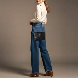 Pre Owned Saint Laurent Paris Sunset Medium Black Croc Embossed Leather Shoulder Bags