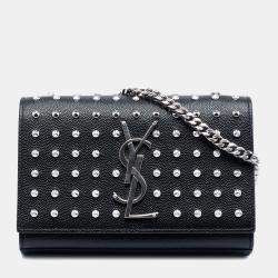 Pre Owned Saint Laurent Paris Black Mini Grain De Poudre Studded Kate Shoulder Bag