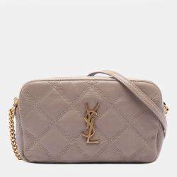 Pre Owned Saint Laurent Paris Brown Mini Quilted Lambskin Becky Double Zip Crossbody