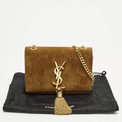 مملوكة مسبقًا Saint Laurent Kate Small Brown Suede Tassel Flap Chain Crossbody Bag