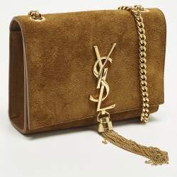 مملوكة مسبقًا Saint Laurent Kate Small Brown Suede Tassel Flap Chain Crossbody Bag
