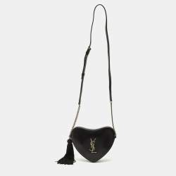 Pre Owned Saint Laurent Heart Black Leather Chain Crossbody Bag