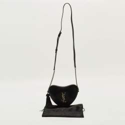 Pre Owned Saint Laurent Heart Black Leather Chain Crossbody Bag