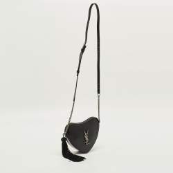 Pre Owned Saint Laurent Heart Black Leather Chain Crossbody Bag