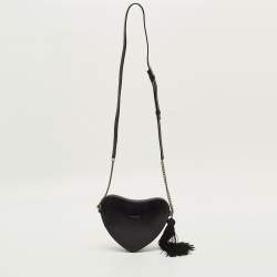 Pre Owned Saint Laurent Heart Black Leather Chain Crossbody Bag