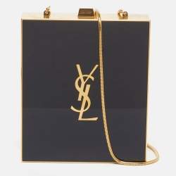 Pre Owned حقيبة كلتش سان لوران بلاك بلاك بليكسي جلاس توكسيدو