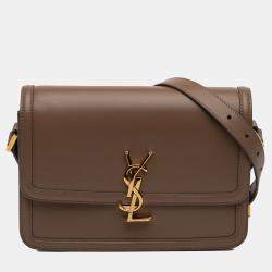 Pre Owned Saint Laurent Paris Brown Medium Calfskin Solferino Satchel In Box