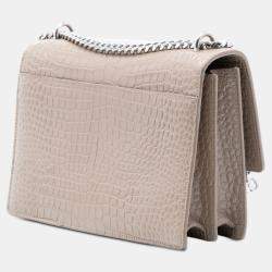 Pre Owned Saint Laurent Paris Brown Medium Croc Embossed Leather Monogram Sunset Crossbody