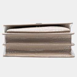 Pre Owned Saint Laurent Paris Brown Medium Croc Embossed Leather Monogram Sunset Crossbody