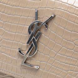 Pre Owned Saint Laurent Paris Brown Medium Croc Embossed Leather Monogram Sunset Crossbody