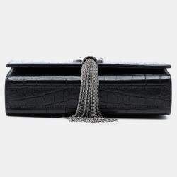 Pre Owned حقيبة كروس بودي سان لوران باريس كيت بشعار مطرز جلد منقوش تمساح صغيرة سوداء بفيونكة