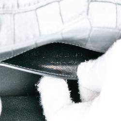 Pre Owned حقيبة كروس بودي سان لوران باريس كيت بشعار مطرز جلد منقوش تمساح صغيرة سوداء بفيونكة