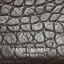 Pre Owned حافظة بطاقات سان لوران جلد نقشة التمساح أسود بسحاب