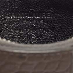 Pre Owned حافظة بطاقات سان لوران جلد نقشة التمساح أسود بسحاب