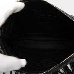Pre Owned Saint Laurent Paris Black Chevron Sheepskin Monogram Fringe Crossbody
