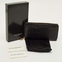 Pre Owned Saint Laurent Black Crocodile Zip Around Wallet