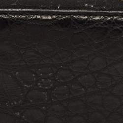Pre Owned Saint Laurent Black Crocodile Zip Around Wallet