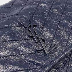 Pre Owned Saint Laurent Paris Navy Blue Leather Niki Monogram Shoulder Bag