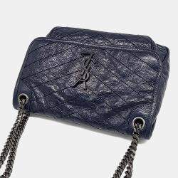 Pre Owned Saint Laurent Paris Navy Blue Leather Niki Monogram Shoulder Bag