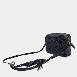 Pre Owned Saint Laurent Paris Black Leather and Raffia Lou Camera Bag
