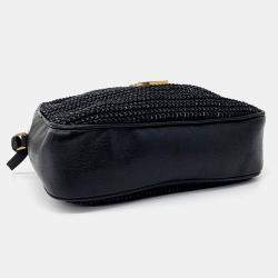 Pre Owned Saint Laurent Paris Black Leather and Raffia Lou Camera Bag