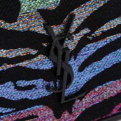 Pre Owned Saint Laurent Paris Black Canvas Metallic Tiger Print Monogram Lou Camera Bag