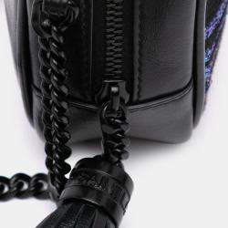 Pre Owned Saint Laurent Paris Black Canvas Metallic Tiger Print Monogram Lou Camera Bag