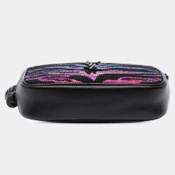 Pre Owned Saint Laurent Paris Black Canvas Metallic Tiger Print Monogram Lou Camera Bag