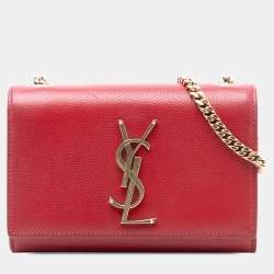 Pre Owned Saint Laurent Paris Red Small Leather Monogram Kate Crossbody