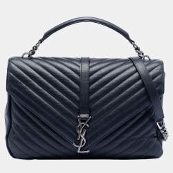 مملوكة مسبقًا Saint Laurent Paris Blue Large Chevron Sheepskin Monogram College Satchel