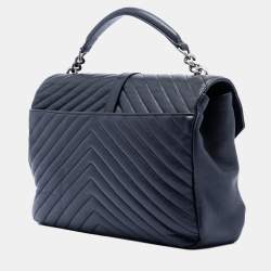 Pre Owned حقيبة سان لوران باريس كوليدج شيبسكين شيفرون زرقاء كبيرة منقوشة بالعلامة التجارية