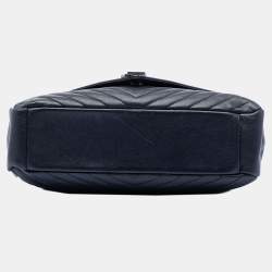 Pre Owned حقيبة سان لوران باريس كوليدج شيبسكين شيفرون زرقاء كبيرة منقوشة بالعلامة التجارية