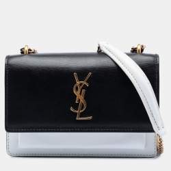 مملوكة مسبقًا Saint Laurent Paris Black White Mini Bicolor Calfskin Monogram Sunset Wallet on Chain